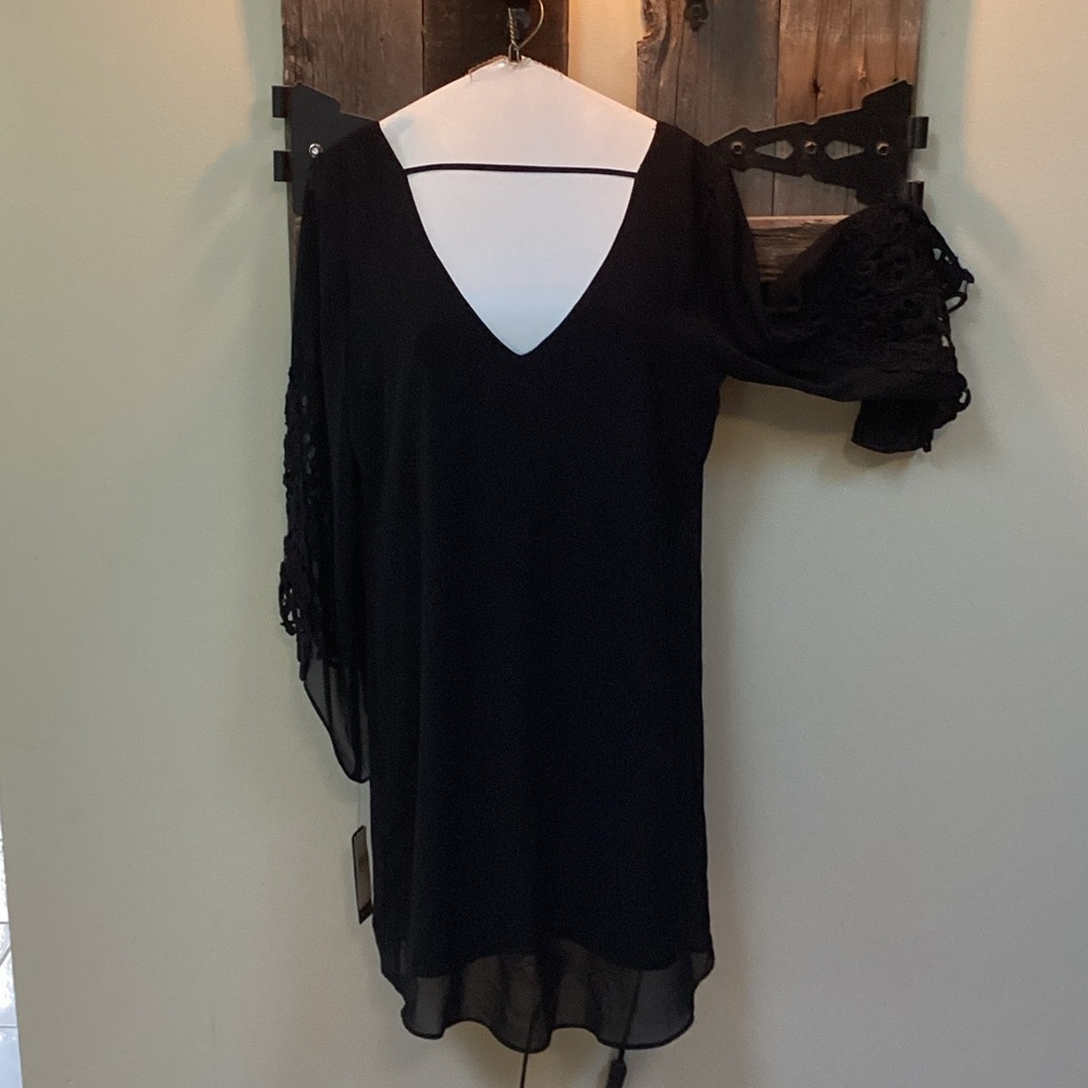 A. Byer Black V-Neck Dress with Lace Sleeves never worn